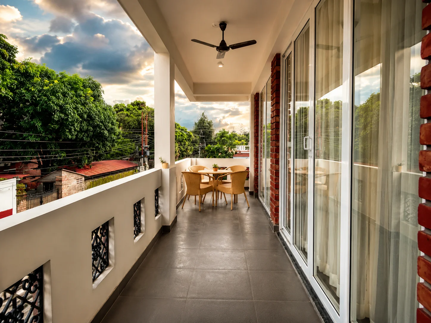 Exclusive aerial view of the balcony at The Palatial Homes - premium family-friendly homestay in Dehradun Dalanwala